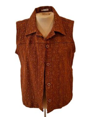 Christopher & Banks Vintage Brown Embroidered Vest with Pockets Size L